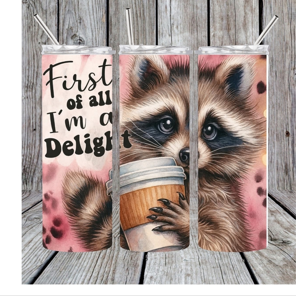 Raccoon Tumbler with Straw
